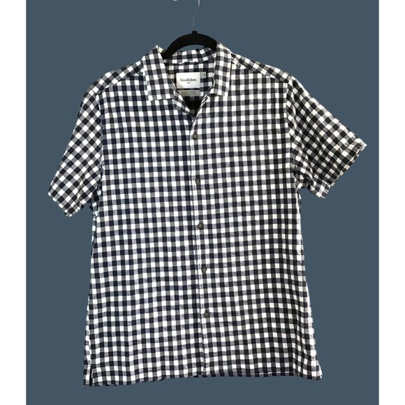 GOODIELLOW- MENS NAVY /WHITE SHORT SLEEVE COTTON BUTTON DOWN SHIRT SIZE MEDIUM - Picture 1 of 7
